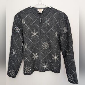 Talbots Gray 100% Wool Snowflake Sweater Vintage Size Small